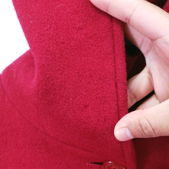 J. Percy Red 100% Merino Wool Pockets Hooded Mid Length Winter Coat Size S - Picture 10 of 16